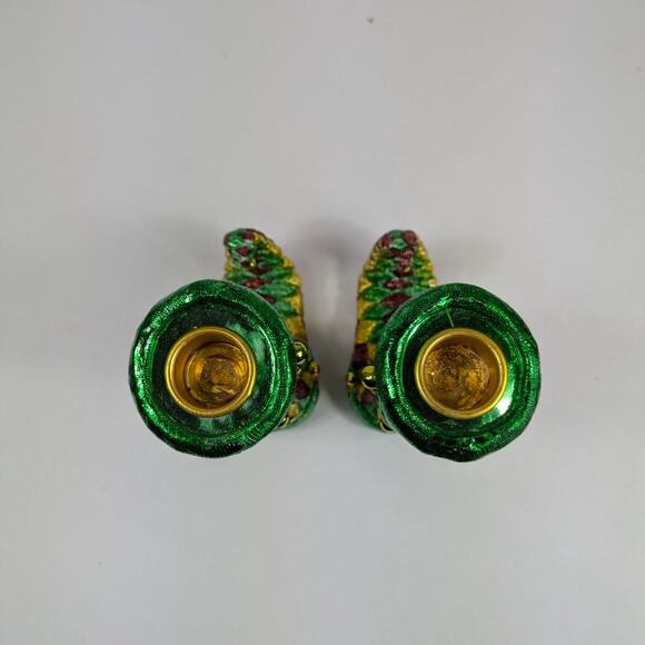 Elf Shoe Candlestick Holders 6.5" Christmas Holiday Decor Jester Mardi Gras Gold - Picture 6 of 15